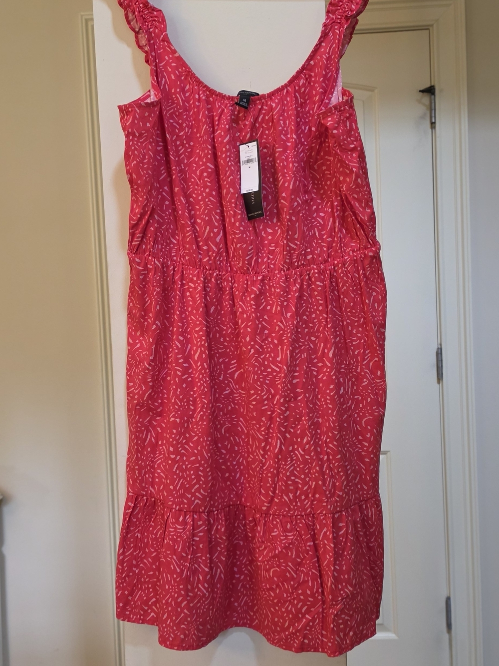 Banana Republic Red Abstract Ruffle Strap Mini Dress